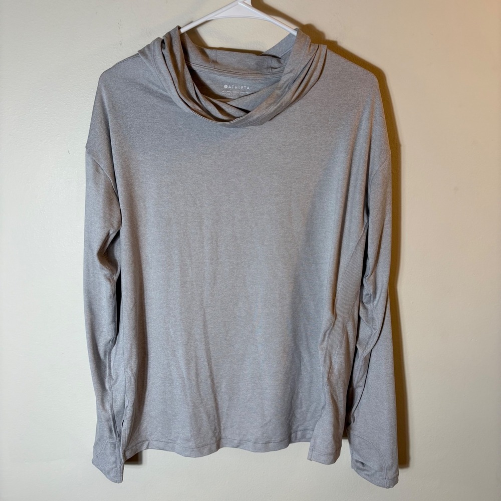 Athleta Uptempo Hoodie Sweatshirt Cowl Neck Long Sleeve Gray Size Medium